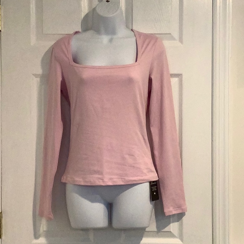 NWT Pink Square Neck Stretchy Minimalist Capsule BTC BTS Basic Normcore Top M